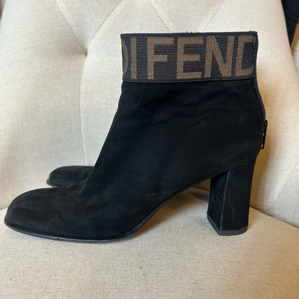 Vintage Fendi Black Suede Scarpe Ankle Boots